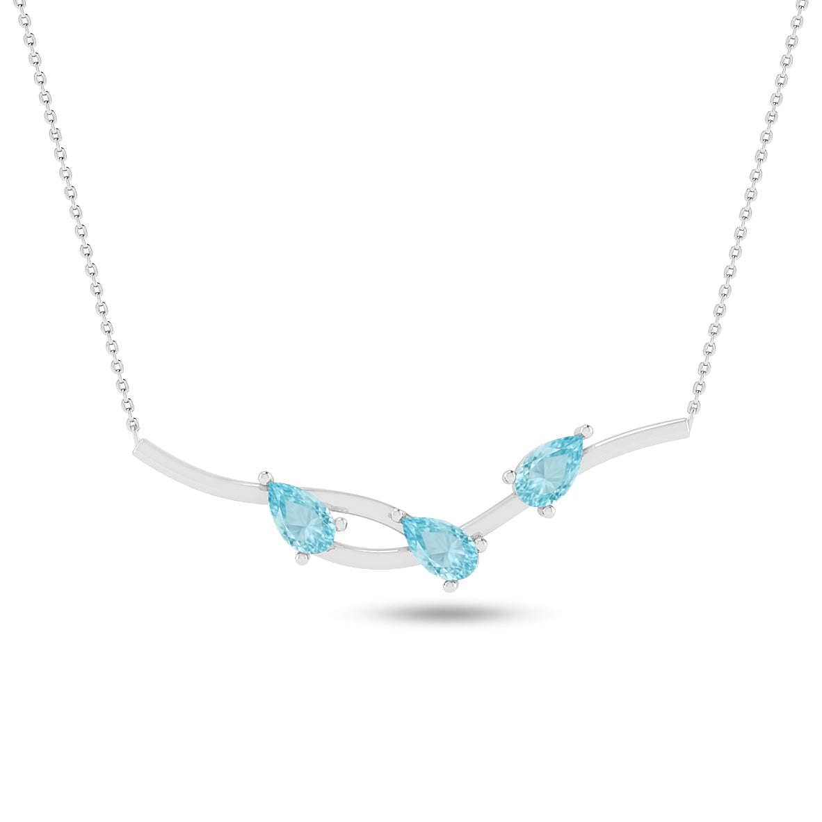 Three-Stone Curved Bar Necklace | Sterling Silver Birthstone Necklace | Adjustable Chain | 15 Gemstone Choices | Personalized Gemstone Pendant