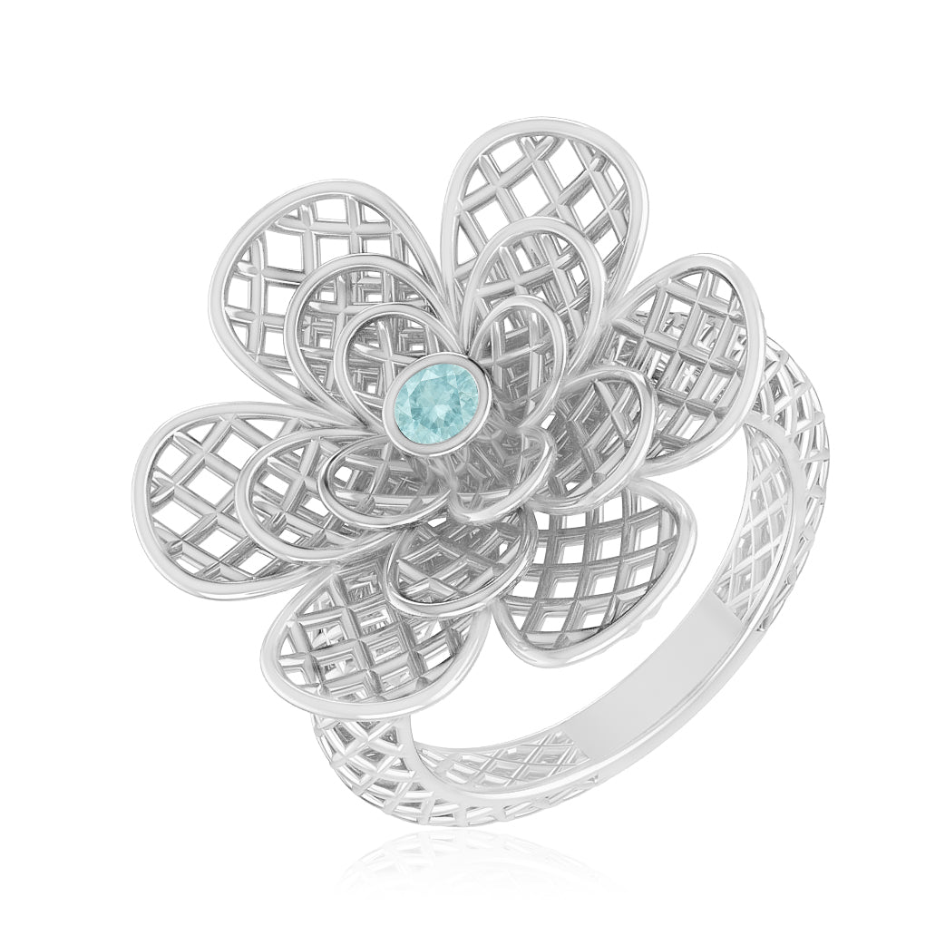 Floral Statement Ring | Sterling Silver Birthstone Ring | Genuine Gemstone & Diamond Studded Ring | Personalized Promise Ring | Gift for Her