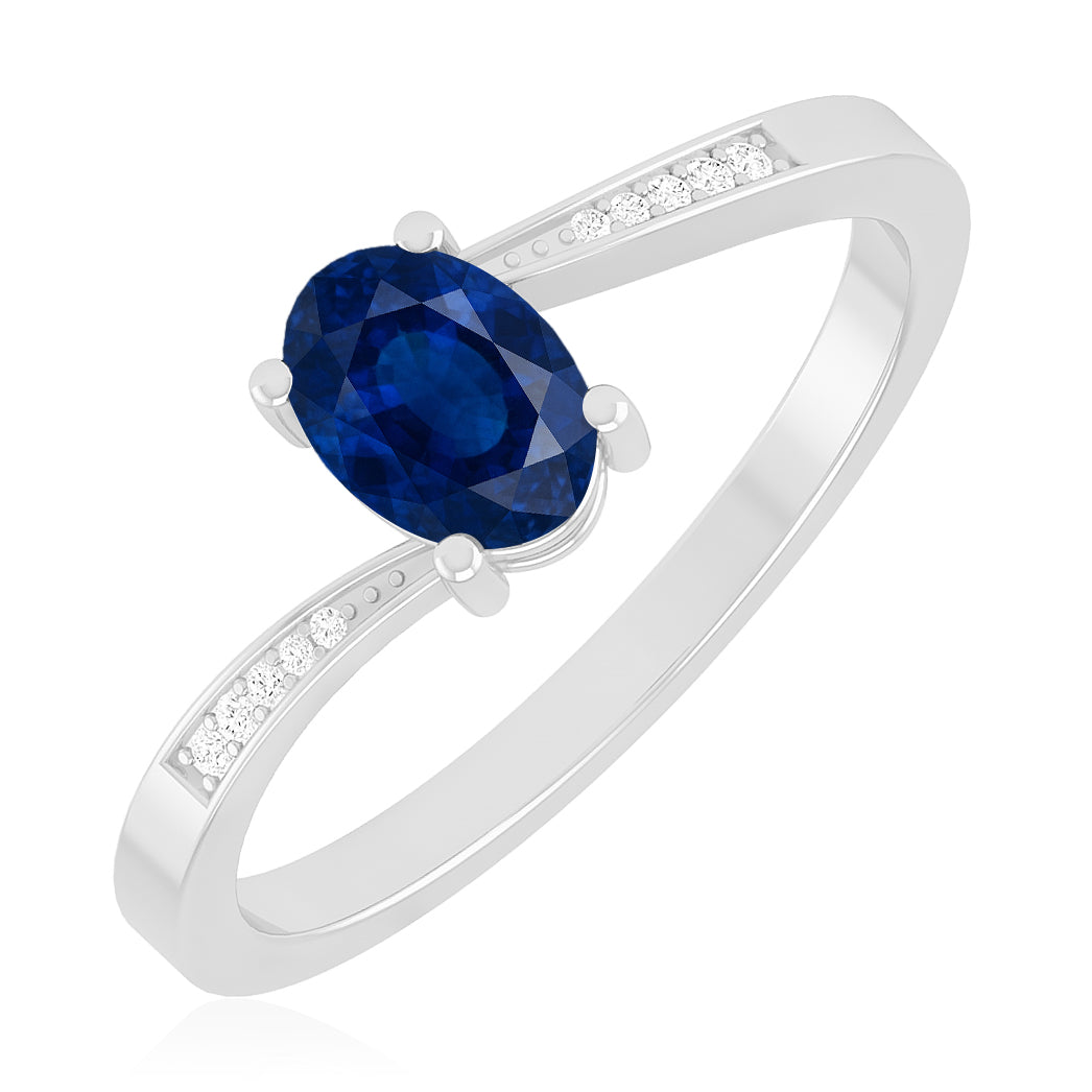 Oval Solitaire Ring | Sterling Silver Birthstone Ring | Genuine Gemstone & Diamond Studded Ring | Personalized Promise Ring | Gift for Her