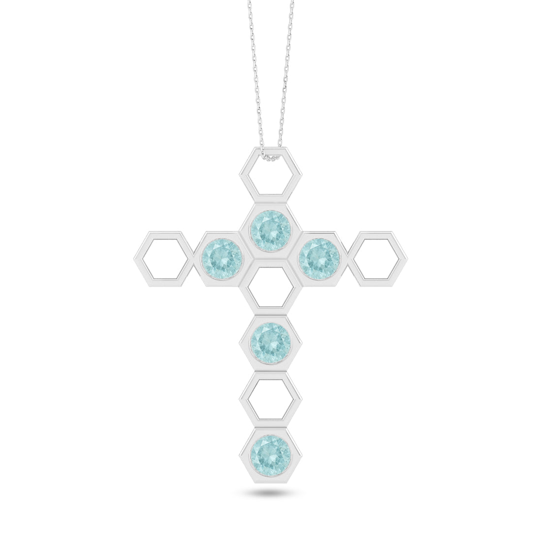 Geometric Cross Pendant | Sterling Silver Birthstone Necklace | Adjustable Chain | 15 Gemstone Choices | Personalized Gemstone Pendant