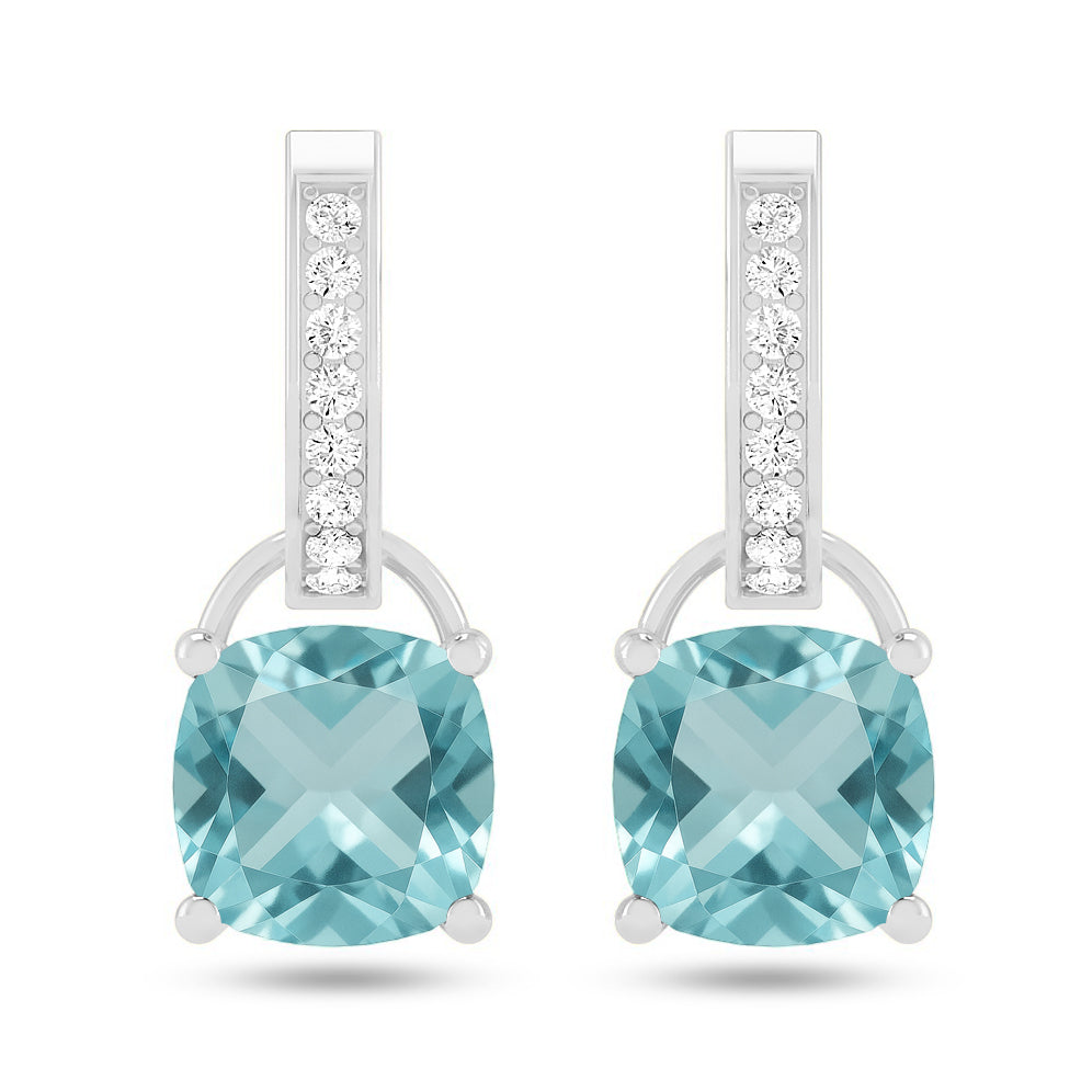 Cushion Cut Drop Stud Earrings | 925 Sterling Silver Birthstone Stud Earrings | Diamond Accent Gemstone Earrings | 15 Birthstone Options | Gift for Women (Copy)