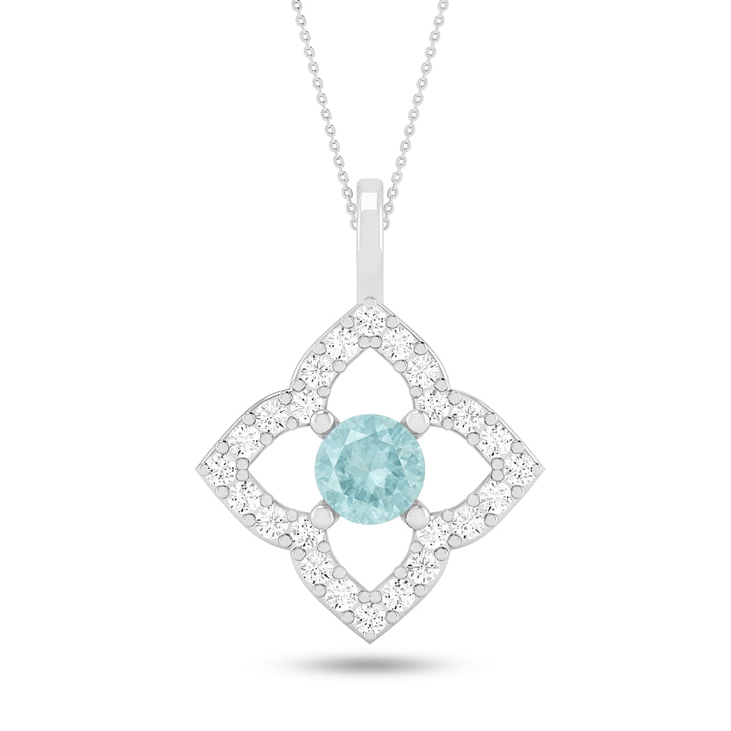 Floral Quatrefoil Halo Pendant | Starburst Pendant | Heart Knot Teardrop Pendant | Sterling Silver Birthstone Necklace | Diamond Accent | Adjustable Chain | 15 Gemstone Choices