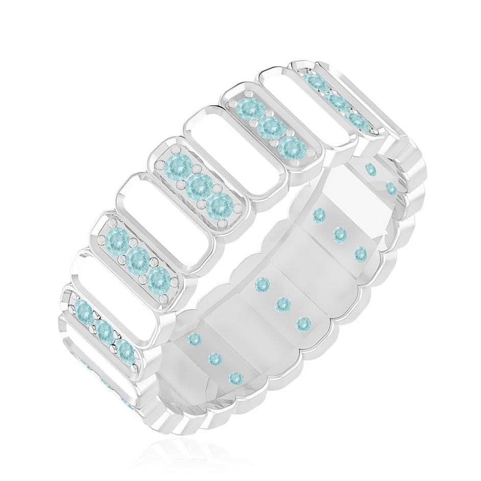 Full Eternity Band Ring | Sterling Silver Birthstone Ring | Genuine Gemstone & Diamond Studded Ring | Personalized Promise Ring | Gift for Her