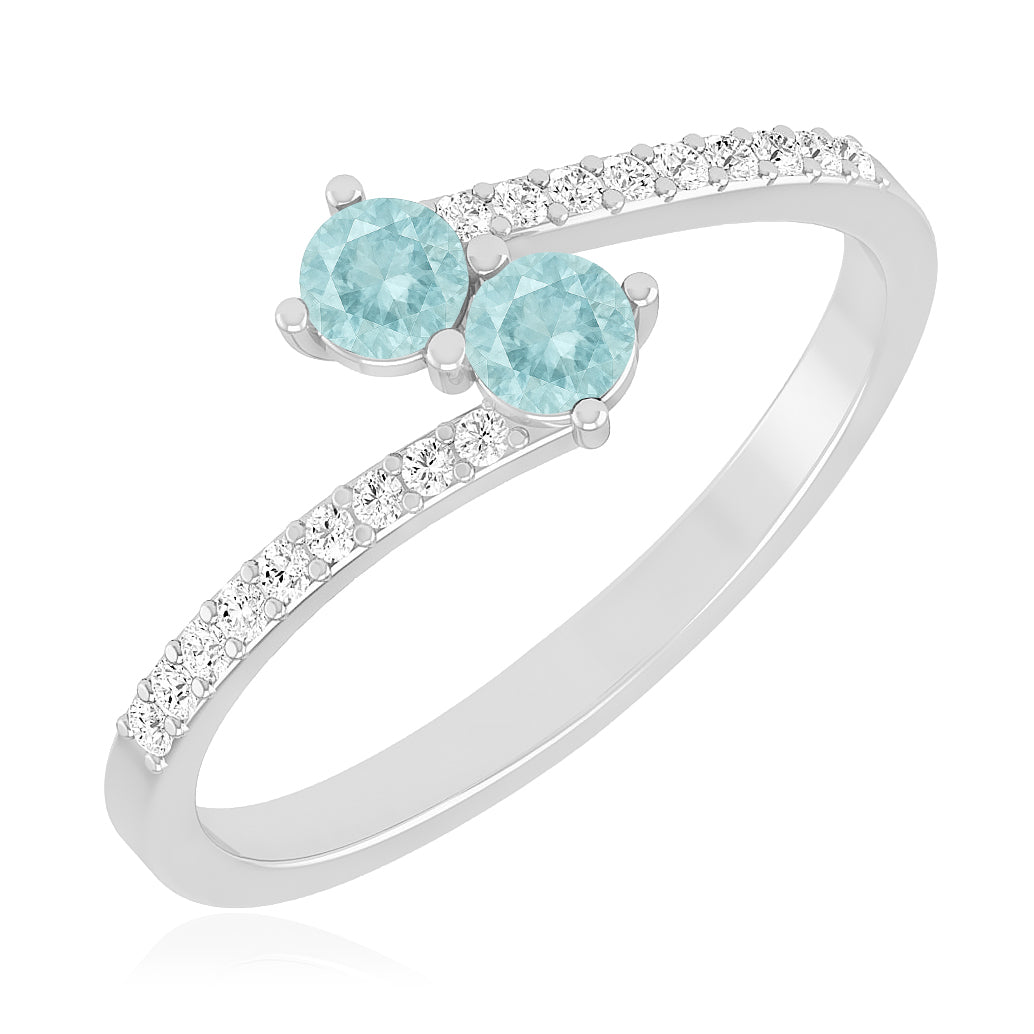 Toi et Moi Ring | Sterling Silver Birthstone Ring | Genuine Gemstone & Diamond Studded Ring | Personalized Promise Ring | Gift for Her