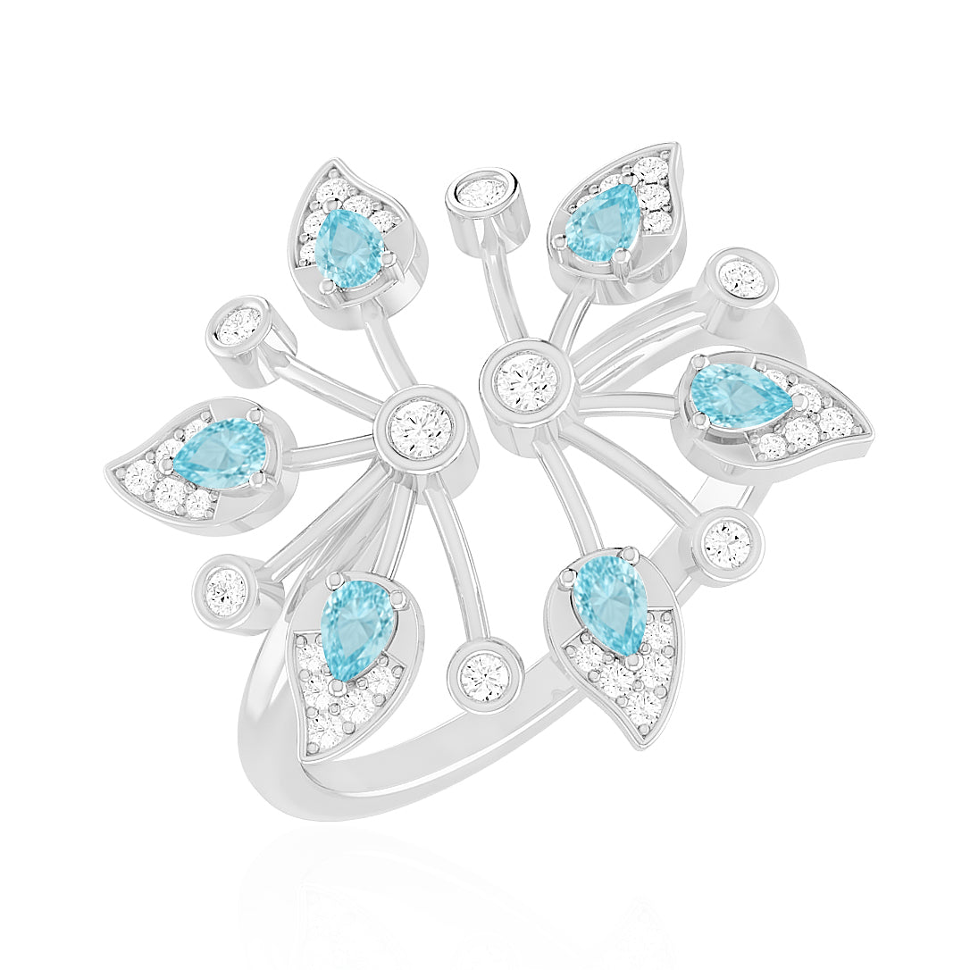Nature Inspired Floral Cluster Ring | Sterling Silver Birthstone Ring | Genuine Gemstone & Diamond Studded Ring | Personalized Promise Ring | Gift for Her