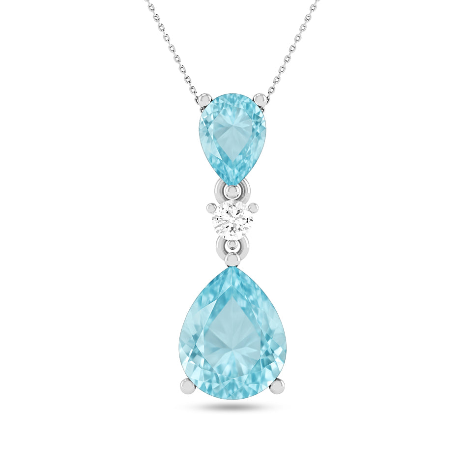 Double Pear Drop Pendant | Starburst Pendant | Heart Knot Teardrop Pendant | Sterling Silver Birthstone Necklace | Diamond Accent | Adjustable Chain | 15 Gemstone Choices