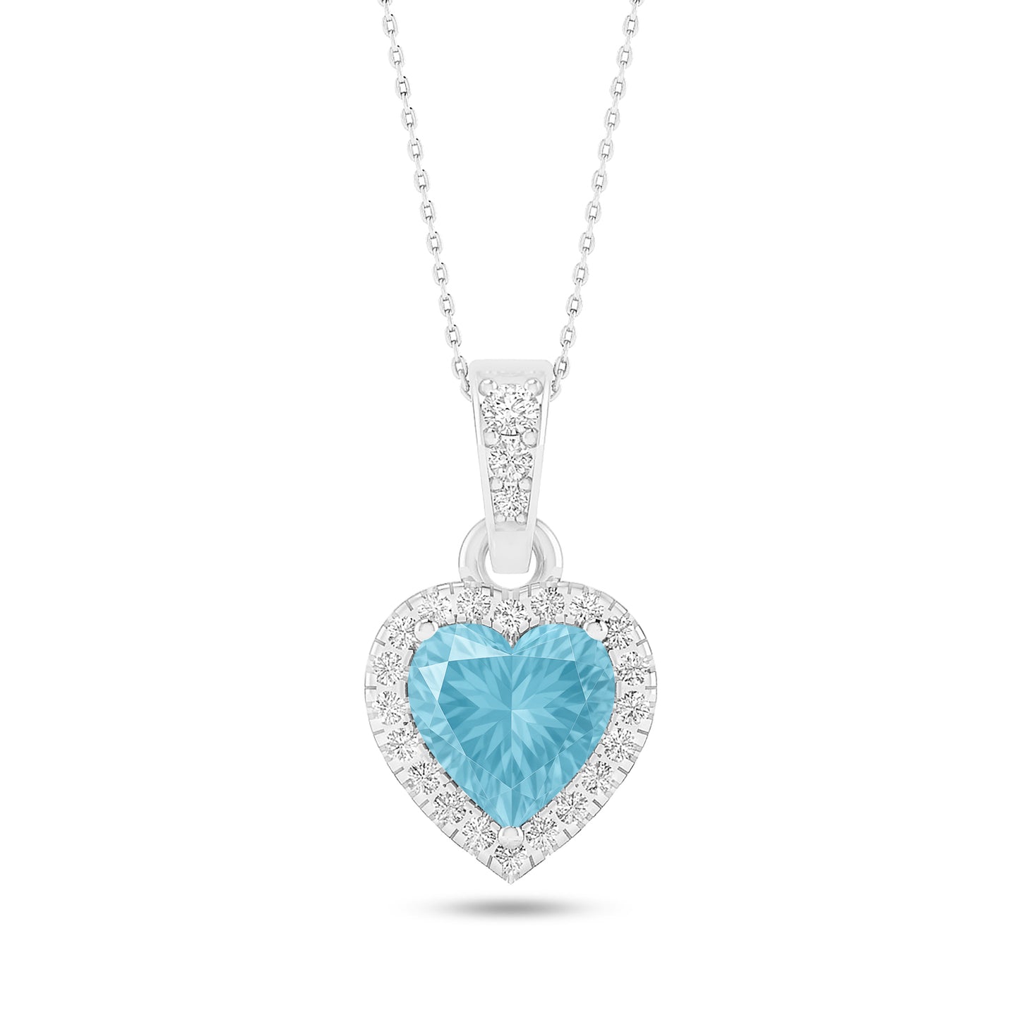 Heart Halo Pendant | Sterling Silver Birthstone Necklace | Diamond Accent | Adjustable Chain | 15 Gemstone Choices