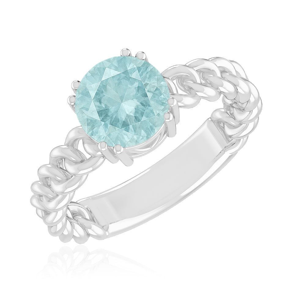 Chain Link Solitaire Ring | Sterling Silver Birthstone Ring | Genuine Gemstone & Diamond Studded Ring | Personalized Promise Ring | Gift for Her