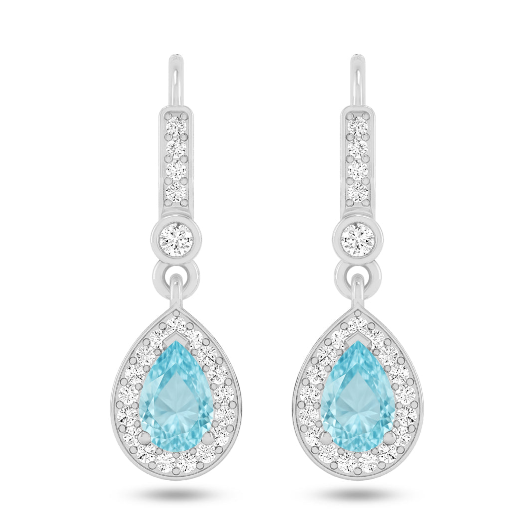 Pear Halo Drop Earrings | 925 Sterling Silver Birthstone Stud Earrings | Diamond Accent Gemstone Earrings | 15 Birthstone Options | Gift for Women