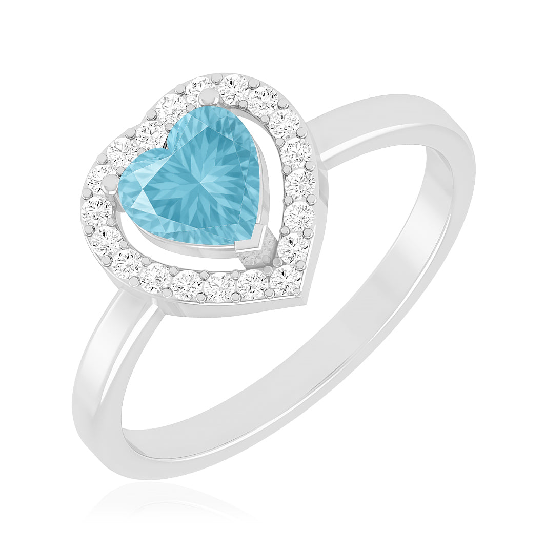Heart Halo Ring | Sterling Silver Birthstone Ring | Genuine Gemstone Studded Ring | Personalized Promise Ring | Gift for Her