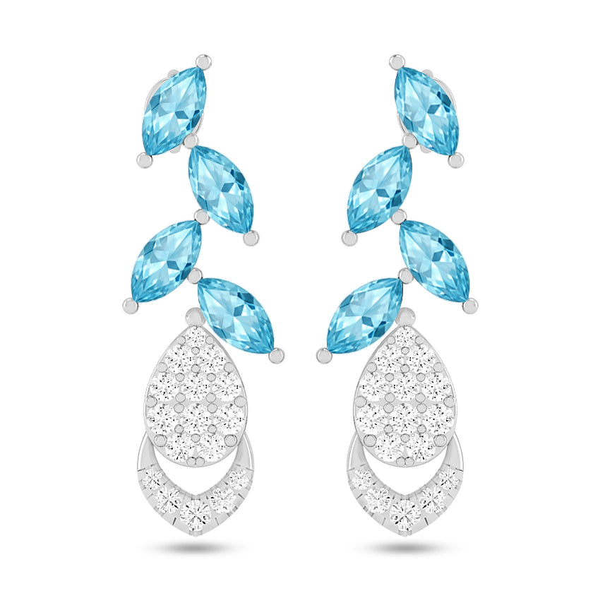 Nature-Inspired Leaf Drop Earrings | 925 Sterling Silver Birthstone Stud Earrings | Diamond Accent Gemstone Earrings | 15 Birthstone Options | Gift for Women