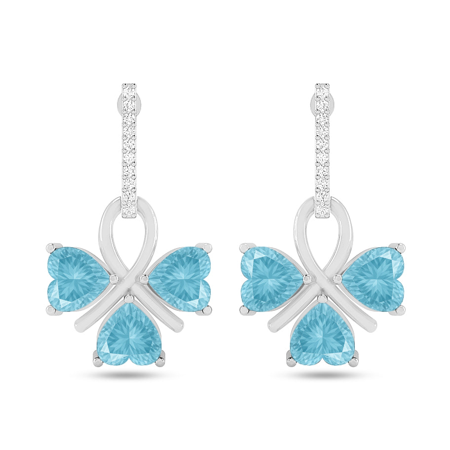 Butterfly Drop Earrings | 925 Sterling Silver Birthstone Stud Earrings | Diamond Accent Gemstone Earrings | 15 Birthstone Options | Gift for Women