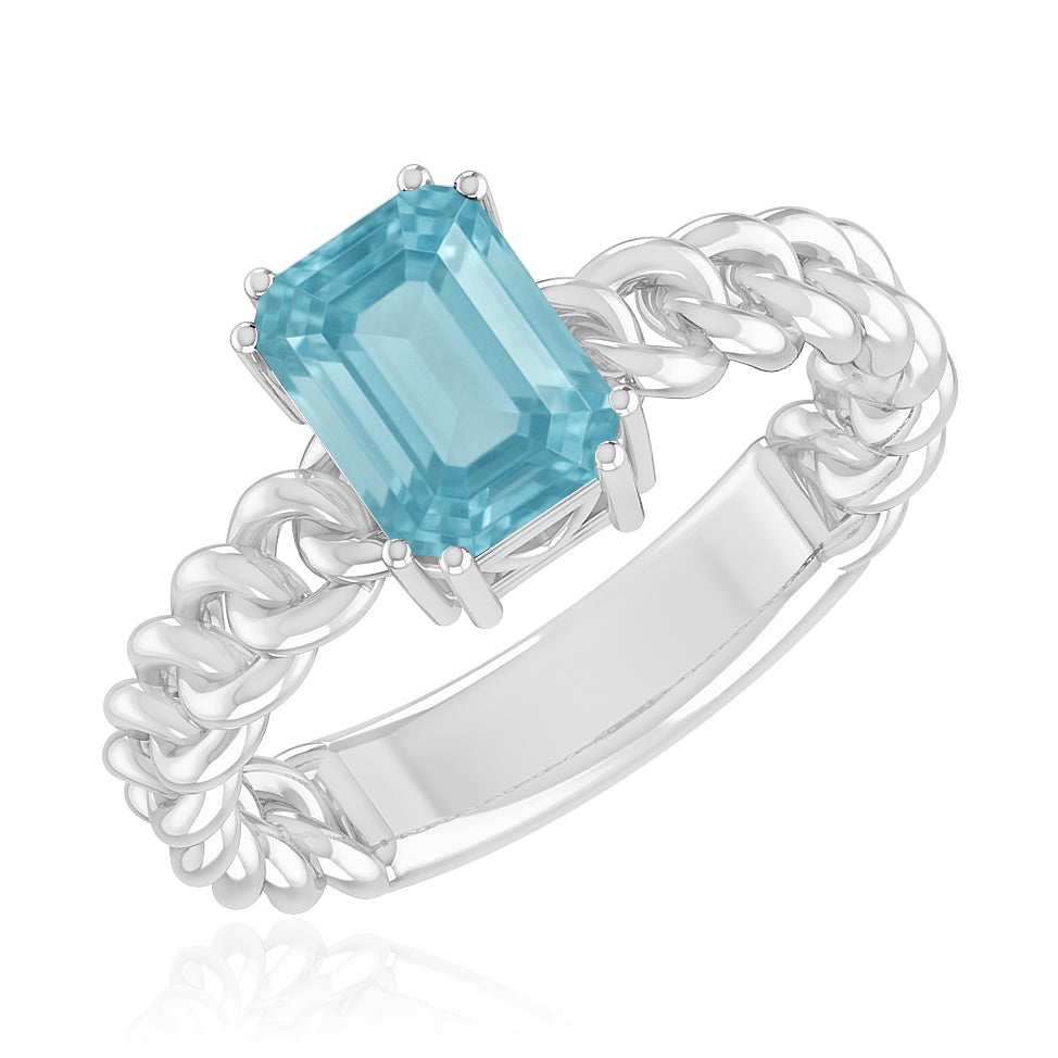 Chain Link Solitaire Ring | Sterling Silver Birthstone Ring | Genuine Gemstone Studded Ring | Personalized Promise Ring | Gift for Her