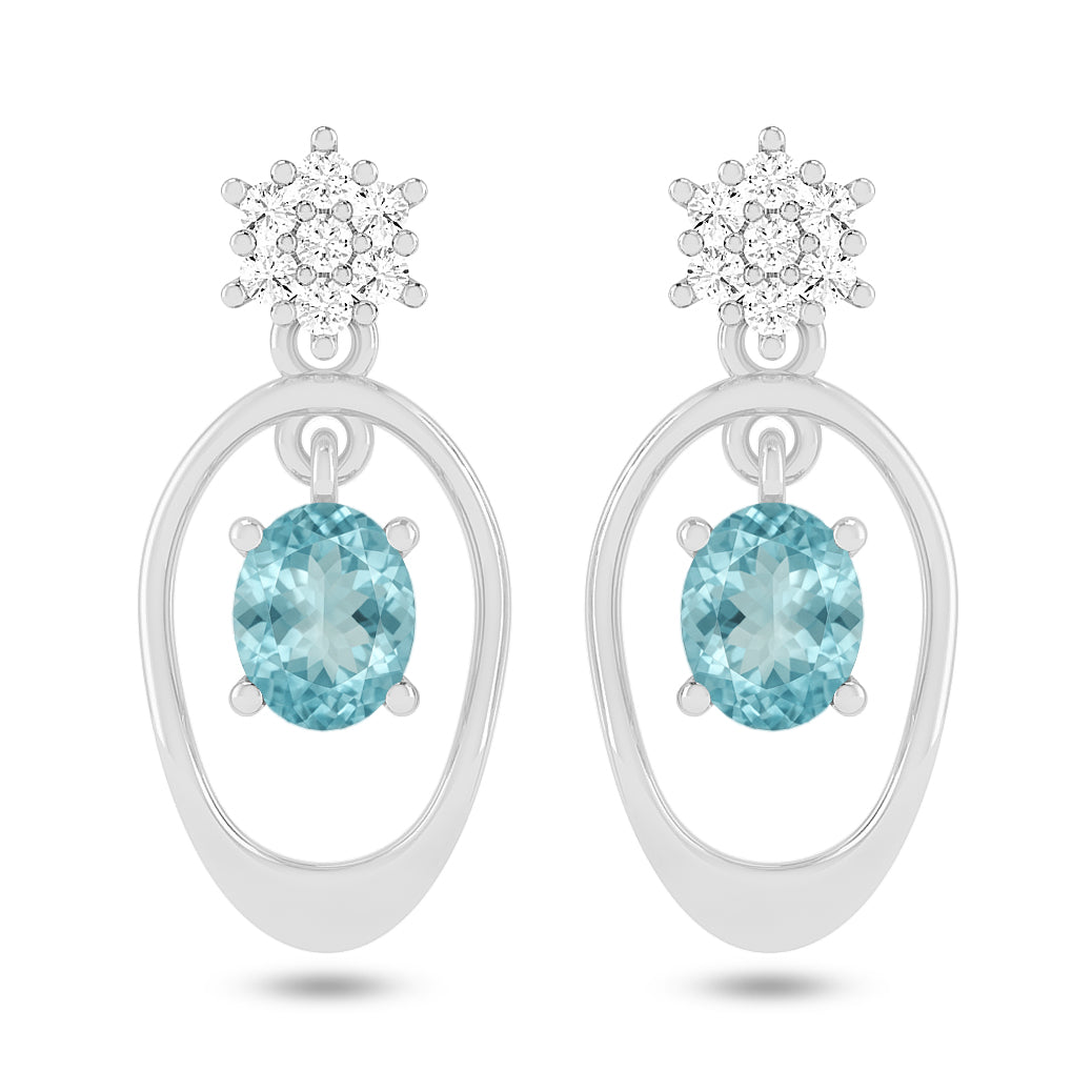 Open Oval Drop Earrings | 925 Sterling Silver Birthstone Stud Earrings | Diamond Accent Gemstone Earrings | 15 Birthstone Options | Gift for Women