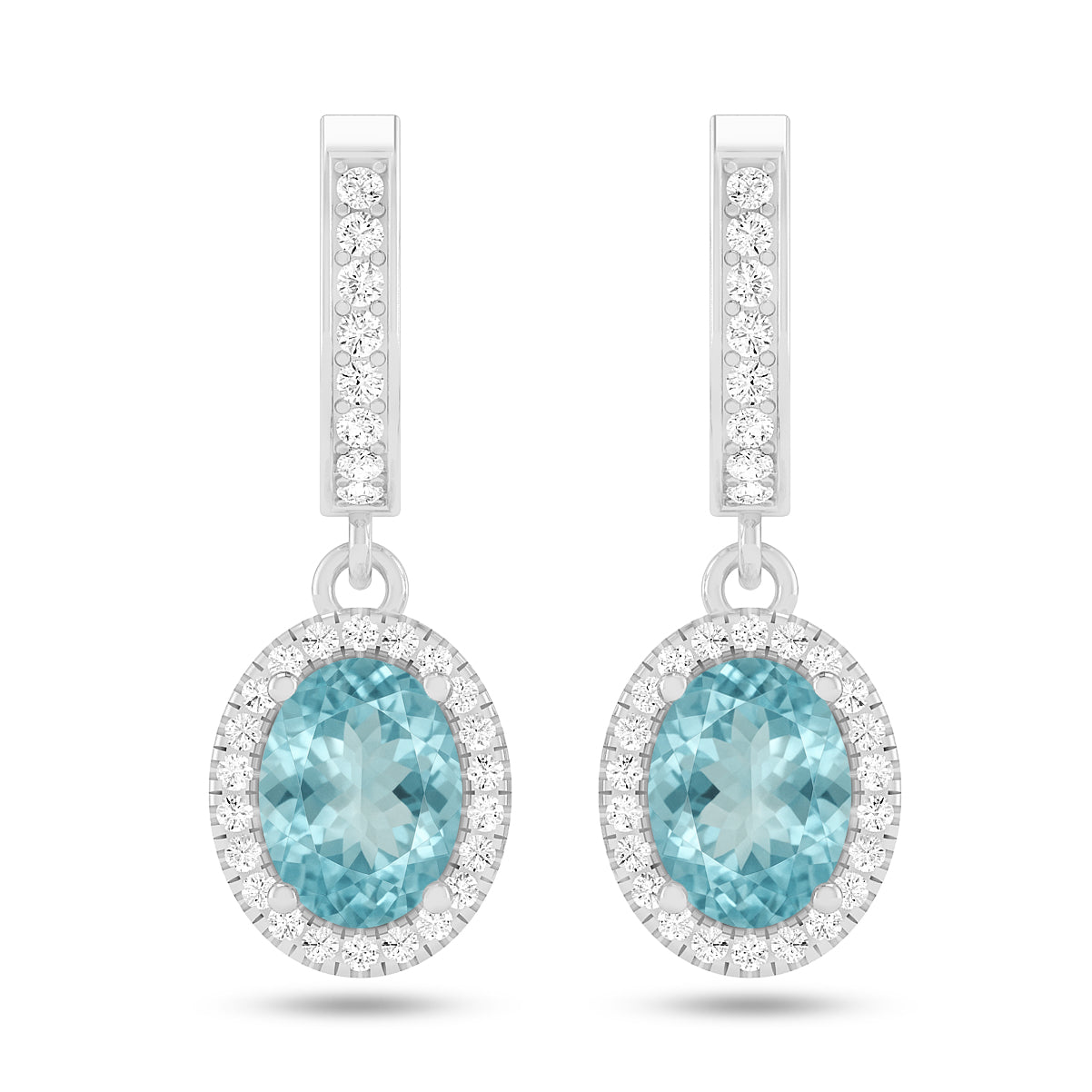 Oval Halo Drop Earrings | 925 Sterling Silver Birthstone Stud Earrings | Diamond Accent Gemstone Earrings | 15 Birthstone Options | Gift for Women