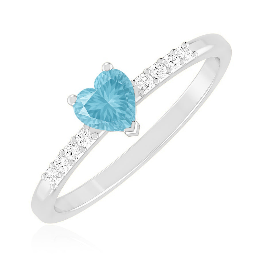 Heart-Cut Center Gemstone | Sterling Silver Birthstone Ring | Genuine Gemstone Studded Ring | Personalized Promise Ring | Gift for Her