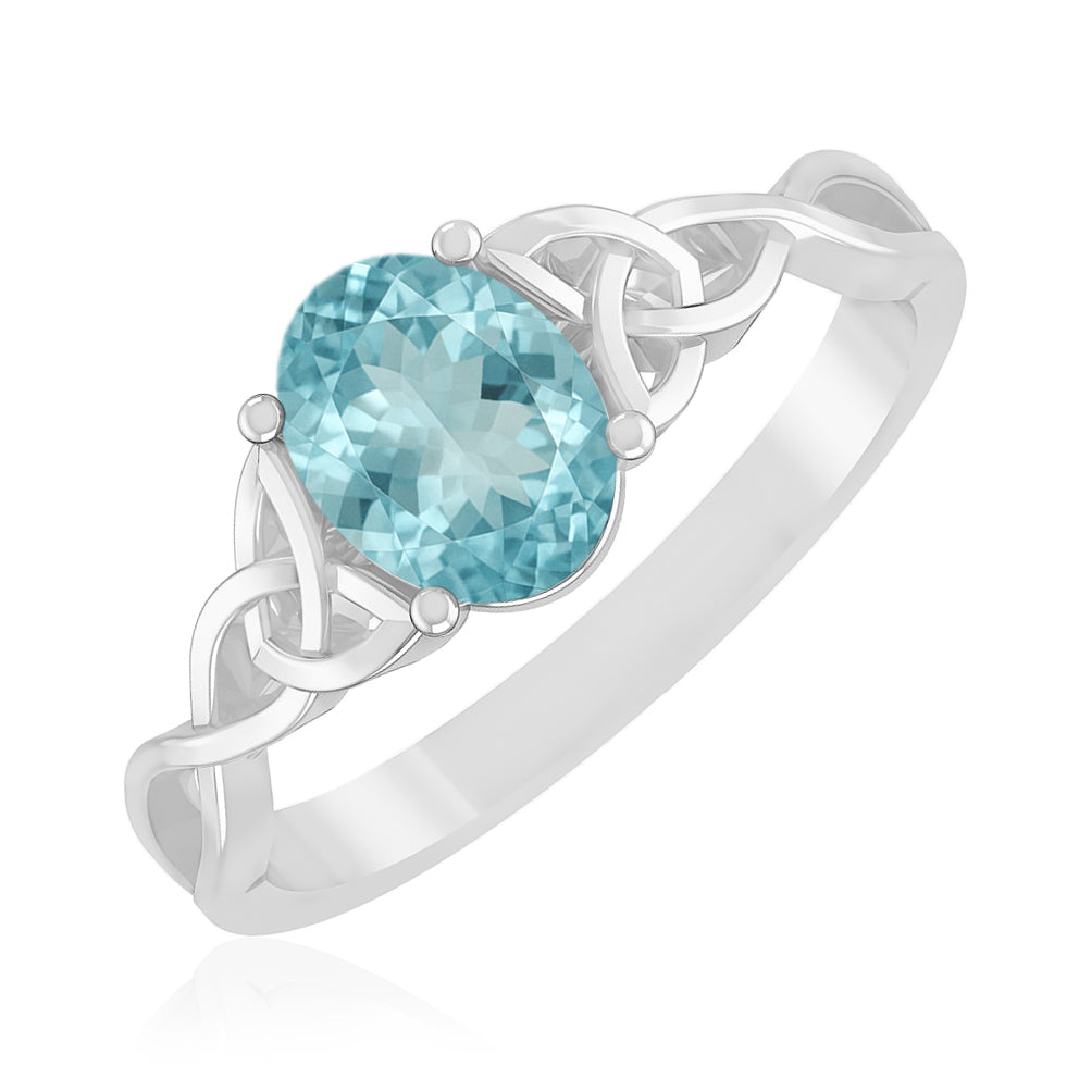 Celtic Knot Oval Solitaire Ring | Sterling Silver Birthstone Ring | Genuine Gemstone Studded Ring | Personalized Promise Ring | Gift for Her