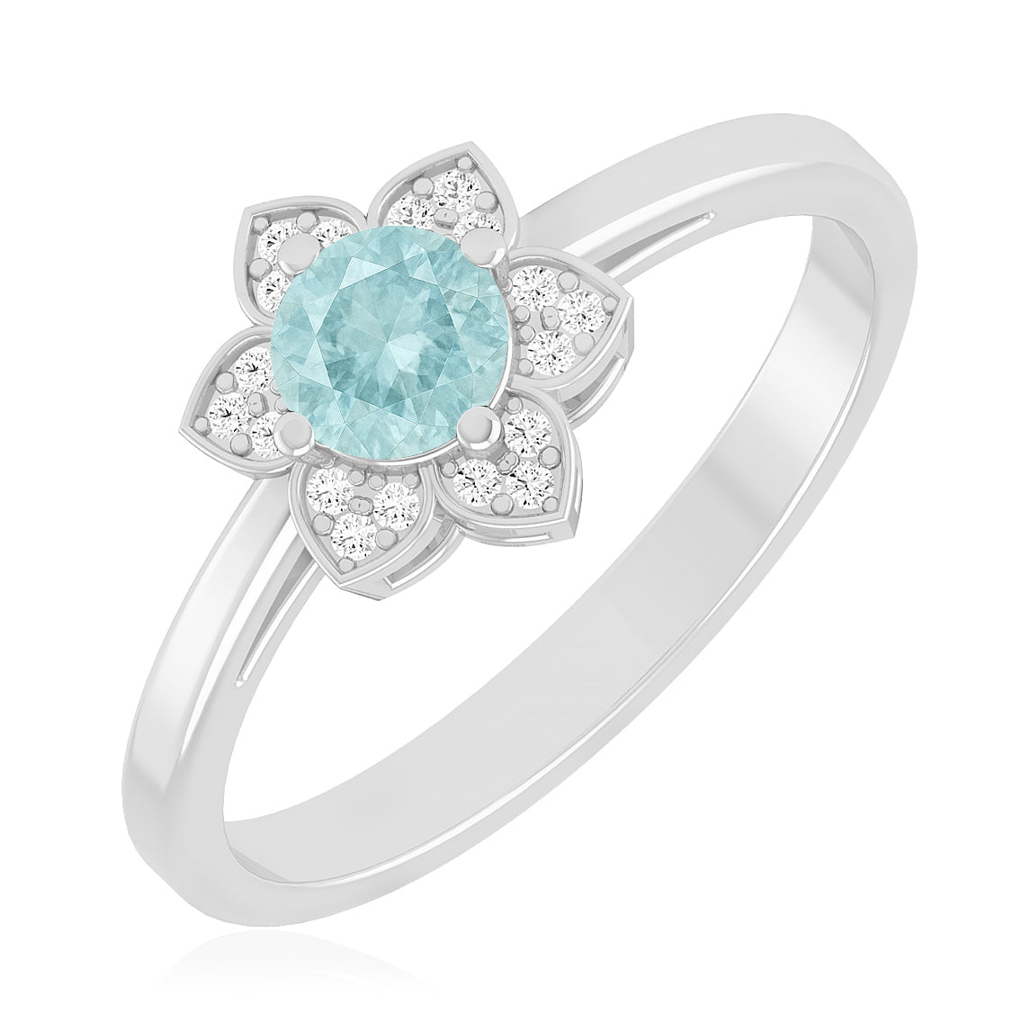 Floral Halo Solitaire Ring | Sterling Silver Birthstone Ring | Genuine Gemstone & Diamond Studded Ring | Personalized Promise Ring | Gift for Her