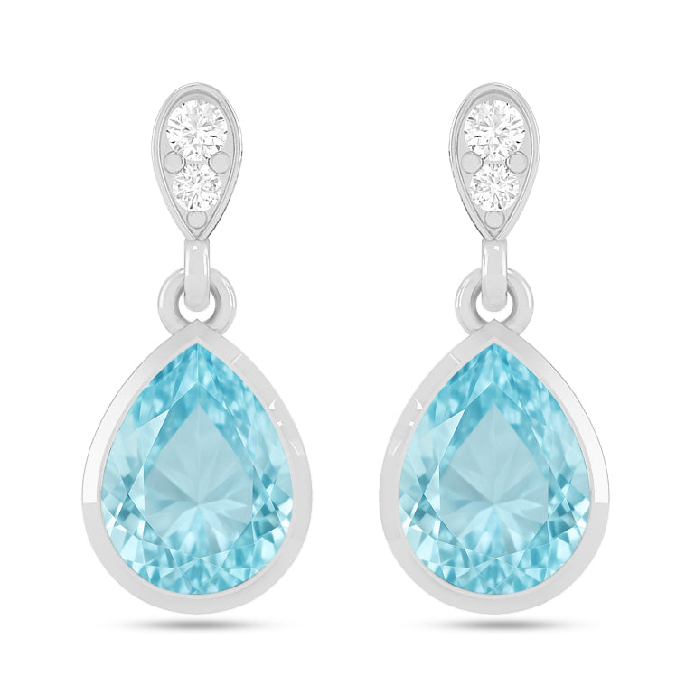 Pear Solitaire Drop Earrings | 925 Sterling Silver Birthstone Stud Earrings | Diamond Accent Gemstone Earrings | 15 Birthstone Options | Gift for Women