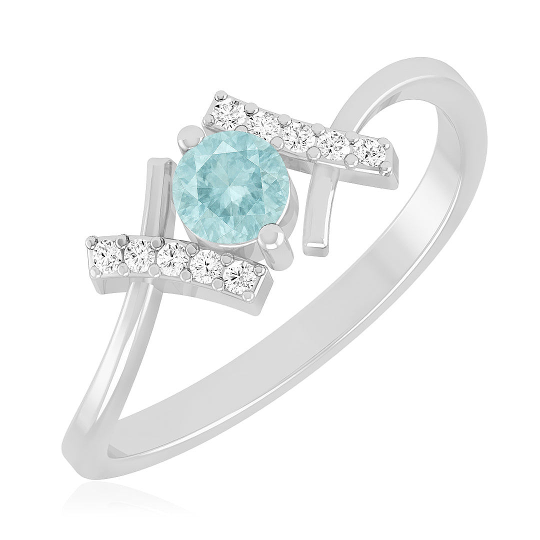 Modern Bypass Solitaire Ring | Sterling Silver Birthstone Ring | Genuine Gemstone & Diamond Studded Ring | Personalized Promise Ring | Gift for Her