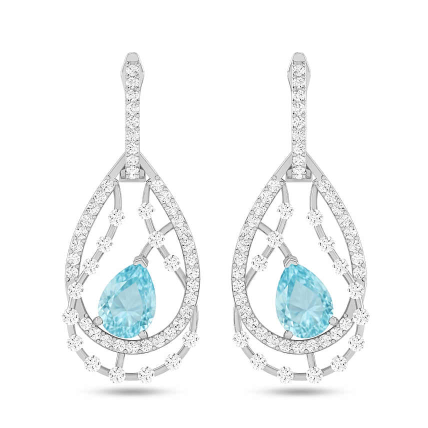 Double Teardrop Halo Drop Earrings | 925 Sterling Silver Birthstone Stud Earrings | Diamond Accent Gemstone Earrings | 15 Birthstone Options | Gift for Women