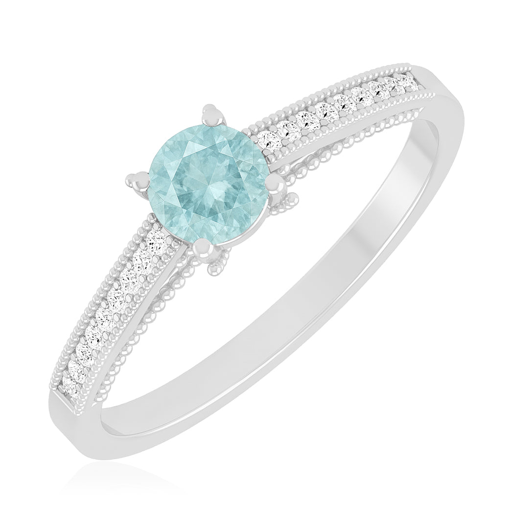Milgrain Solitaire Ring | Sterling Silver Birthstone Ring | Genuine Gemstone & Diamond Studded Ring | Personalized Promise Ring | Gift for Her
