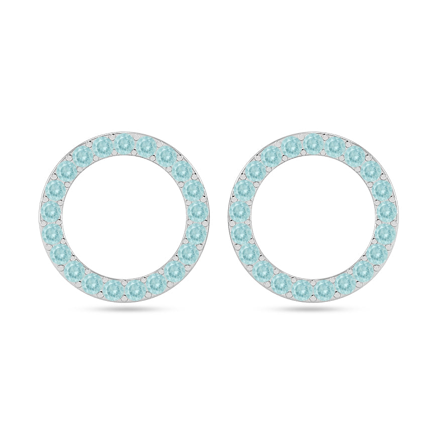 Circle Frame Stud Earrings | 925 Sterling Silver Birthstone Stud Earrings | Diamond Accent Gemstone Earrings | 15 Birthstone Options | Gift for Women