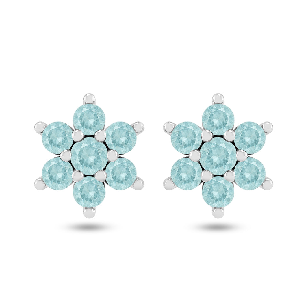 Floral Cluster Stud Earrings | 925 Sterling Silver Birthstone Stud Earrings | Diamond Accent Gemstone Earrings | 15 Birthstone Options | Gift for Women