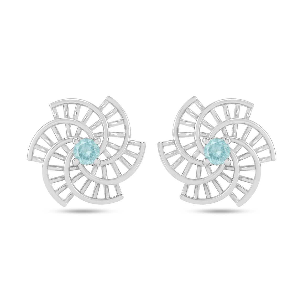 Spiral Floral Stud Earrings | 925 Sterling Silver Birthstone Stud Earrings | Diamond Accent Gemstone Earrings | 15 Birthstone Options | Gift for Women