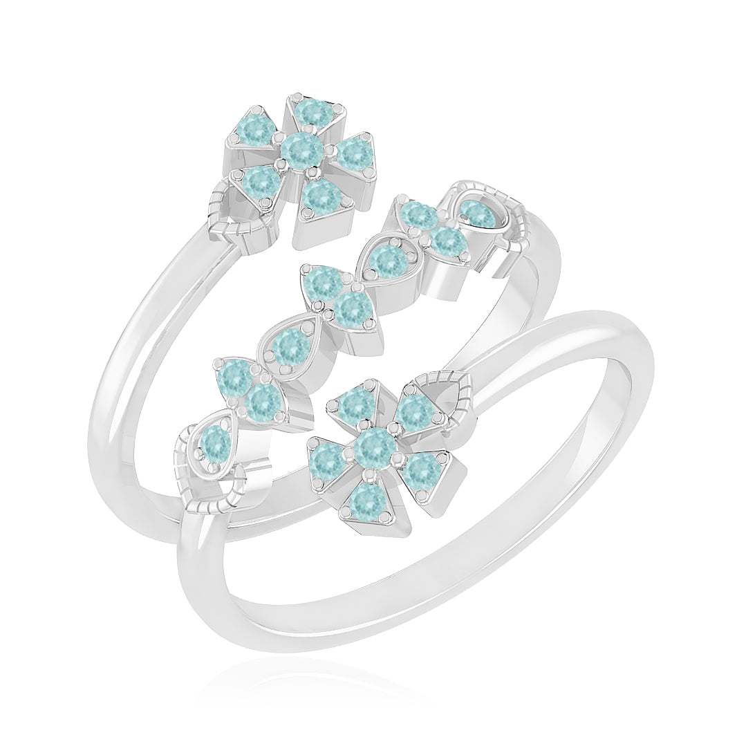 Floral Bypass Ring | Sterling Silver Birthstone Ring | Genuine Gemstone & Diamond Studded Ring | Personalized Promise Ring | Gift for Her