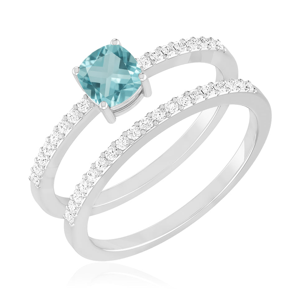 Bridal Ring Ring Set | Sterling Silver Birthstone Ring | Genuine Gemstone Studded Ring | Personalized Promise Ring | Gift for Her
