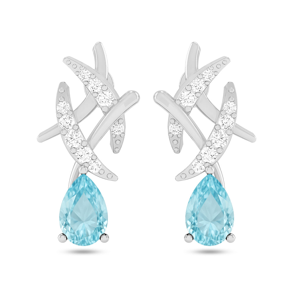 Criss-Cross Drop Earrings | 925 Sterling Silver Birthstone Stud Earrings | Diamond Accent Gemstone Earrings | 15 Birthstone Options | Gift for Women