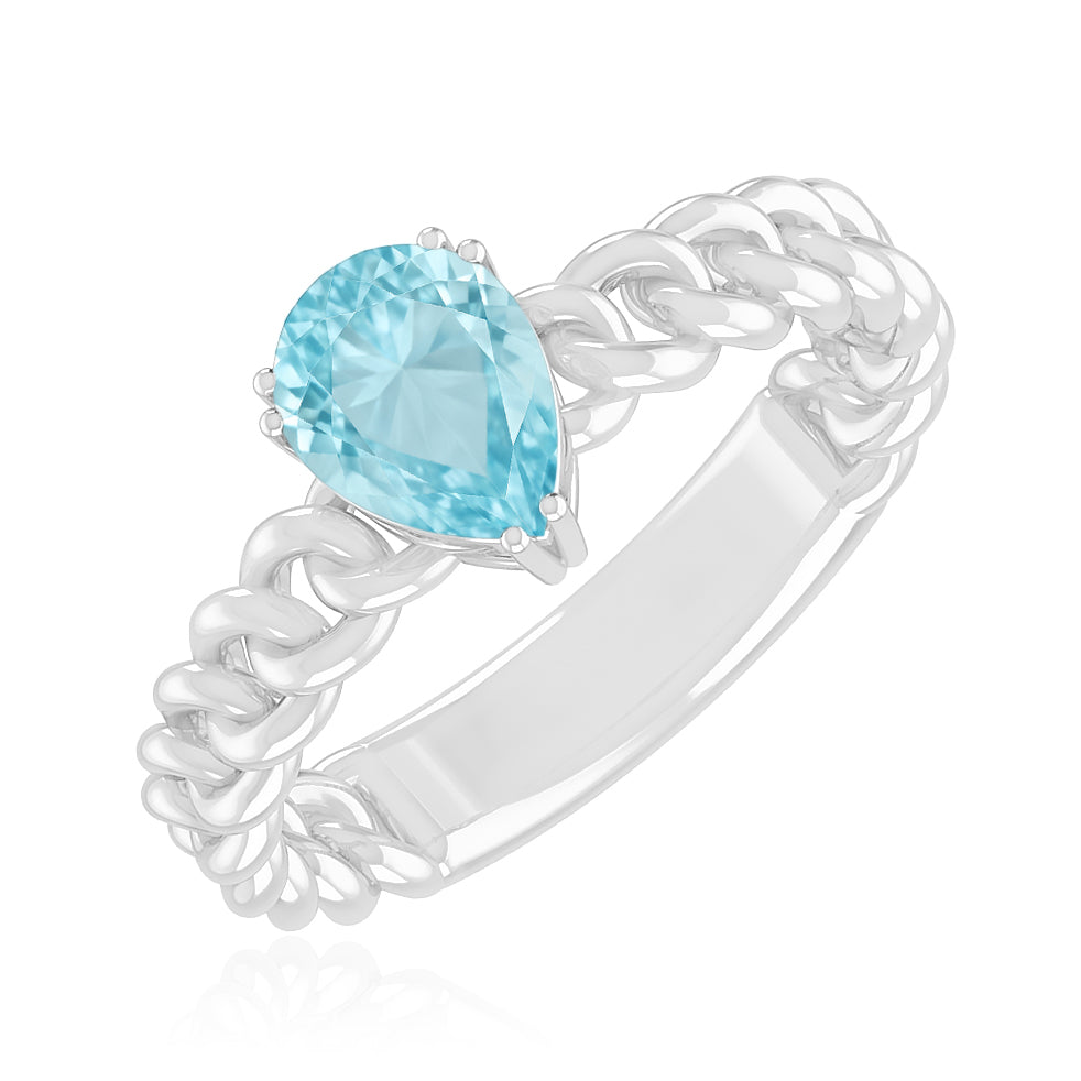 Chain Link Solitaire Ring | Sterling Silver Birthstone Ring | Genuine Gemstone Studded Ring | Personalized Promise Ring | Gift for Her