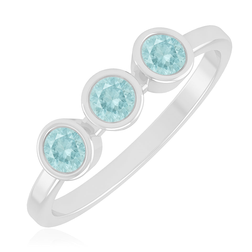 Three-Stone Bezel Ring | Sterling Silver Birthstone Ring | Genuine Gemstone & Diamond Studded Ring | Personalized Promise Ring | Gift for Her