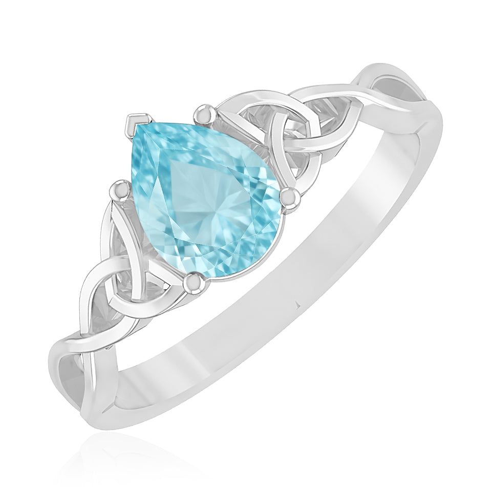 Celtic Knot Pear Solitaire Ring | Sterling Silver Birthstone Ring | Genuine Gemstone Studded Ring | Personalized Promise Ring | Gift for Her
