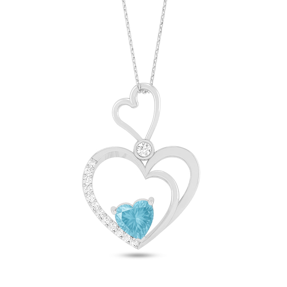 Double Heart Pendant | Starburst Pendant | Heart Knot Teardrop Pendant | Sterling Silver Birthstone Necklace | Diamond Accent | Adjustable Chain | 15 Gemstone Choices