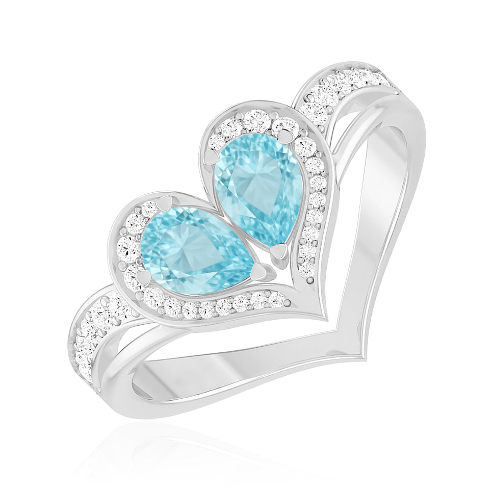 Heart-Shaped Gemstones Ring | Sterling Silver Birthstone Ring | Genuine Gemstone & Diamond Studded Ring | Personalized Promise Ring | Gift for Her