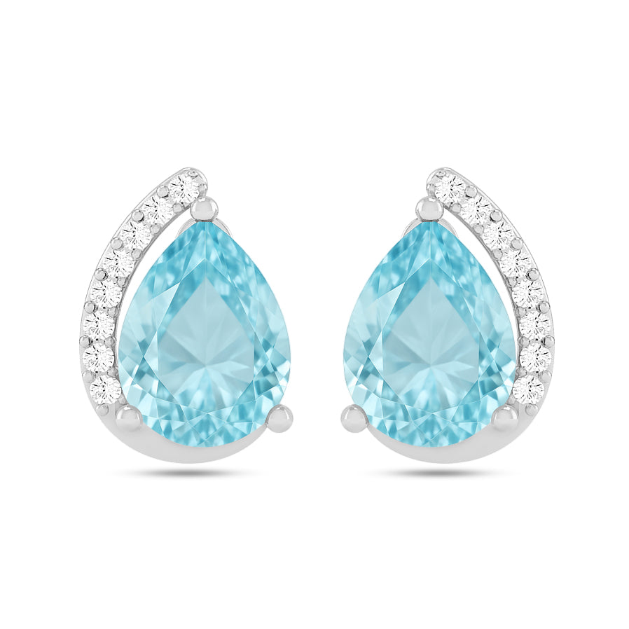 Pear Solitaire Stud Earrings | 925 Sterling Silver Birthstone Stud Earrings | Diamond Accent Gemstone Earrings | 15 Birthstone Options | Gift for Women