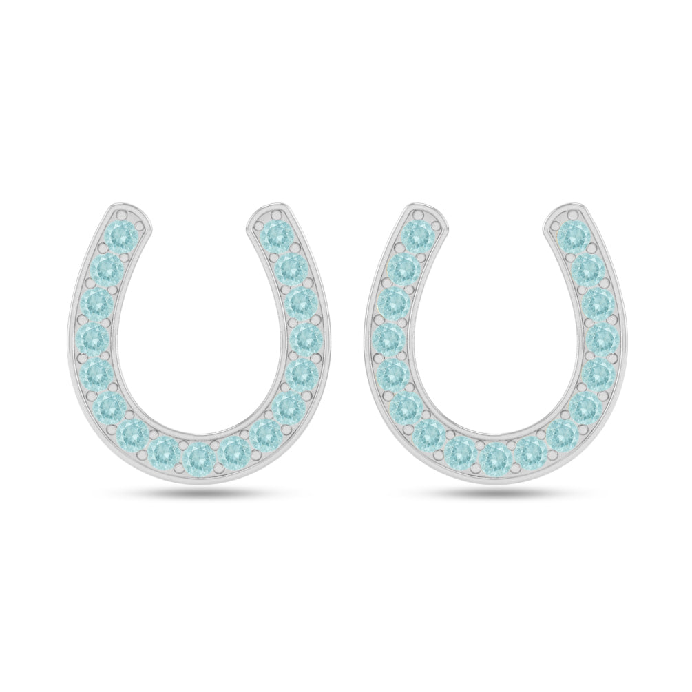 Horseshoe Stud Earrings | 925 Sterling Silver Birthstone Stud Earrings | Diamond Accent Gemstone Earrings | 15 Birthstone Options | Gift for Women