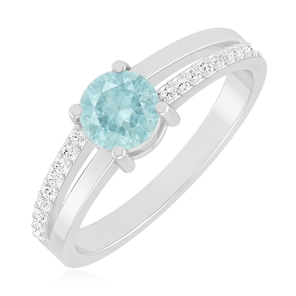 Split Shank Solitaire Ring | Sterling Silver Birthstone Ring | Genuine Gemstone & Diamond Studded Ring | Personalized Promise Ring | Gift for Her