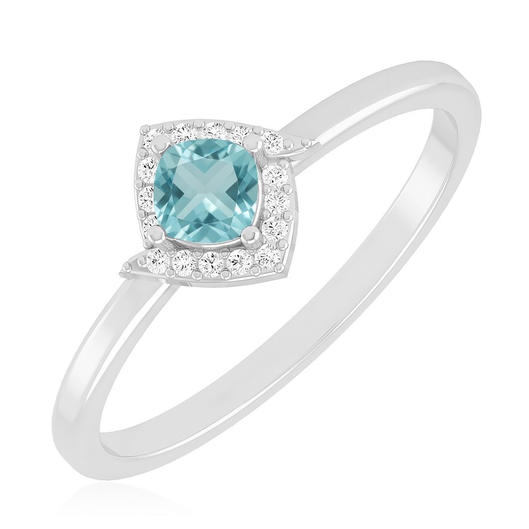 Cushion Halo Solitaire Ring | Sterling Silver Birthstone Ring | Genuine Gemstone & Diamond Studded Ring | Personalized Promise Ring | Gift for Her