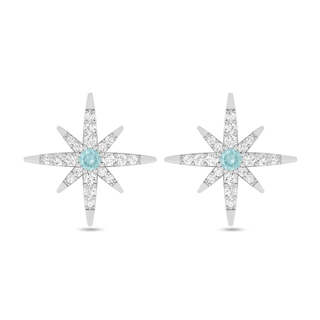 Celestial Starburst Stud Earrings | 925 Sterling Silver Birthstone Stud Earrings | Diamond Accent Gemstone Earrings | 15 Birthstone Options | Gift for Women