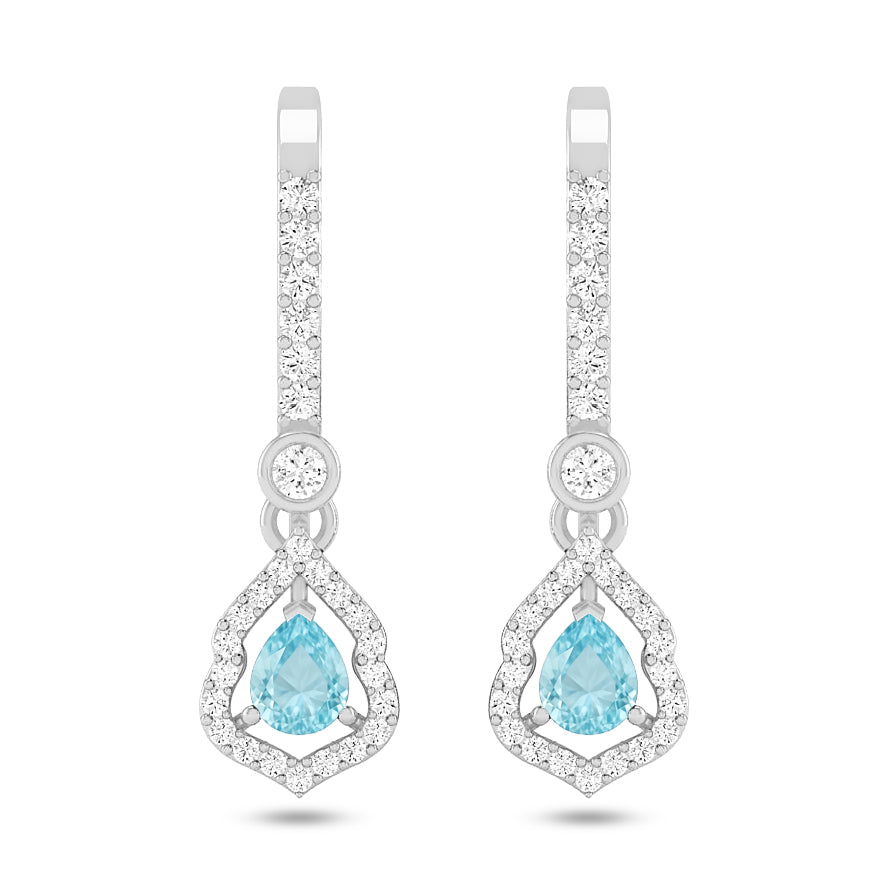 Yeh Pear Halo Open Frame Drop Earrings | 925 Sterling Silver Birthstone Stud Earrings | Diamond Accent Gemstone Earrings | 15 Birthstone Options | Gift for Women