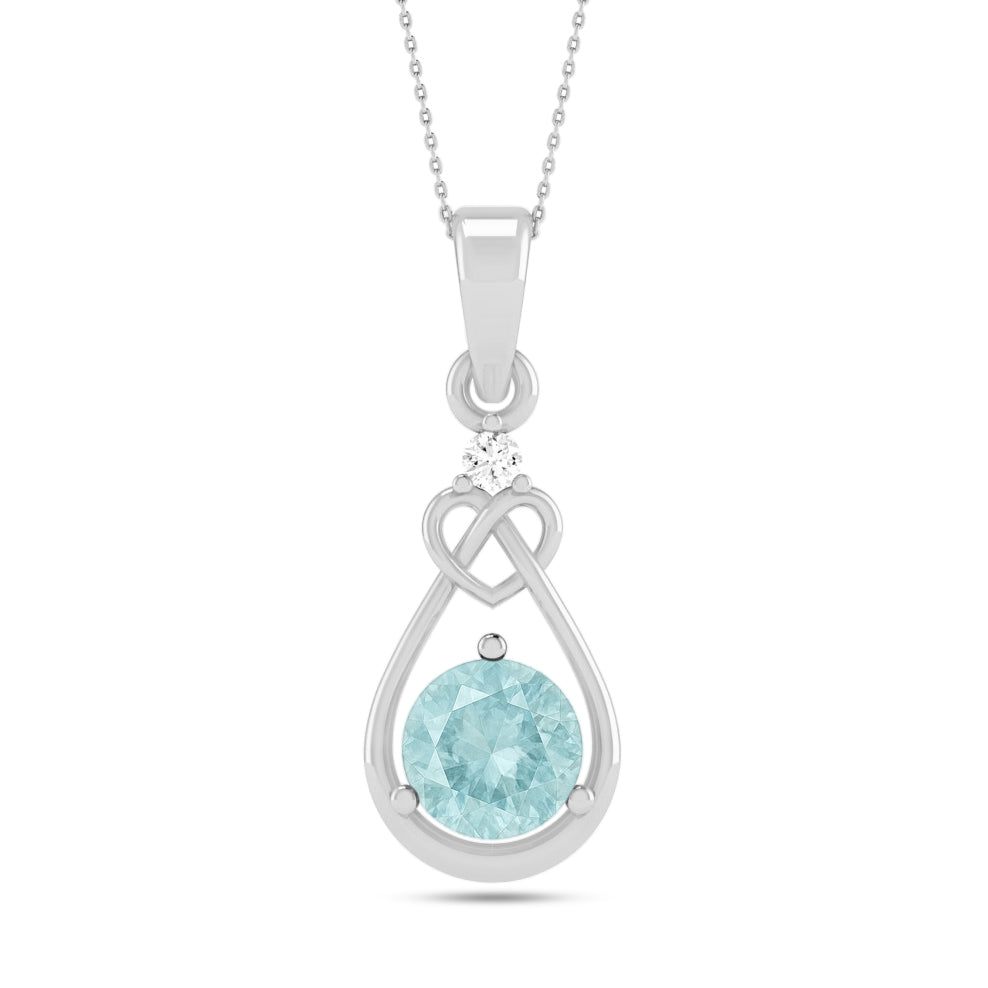 Heart Knot Teardrop Pendant | Sterling Silver Birthstone Necklace | Diamond Accent | Adjustable Chain | 15 Gemstone Choices