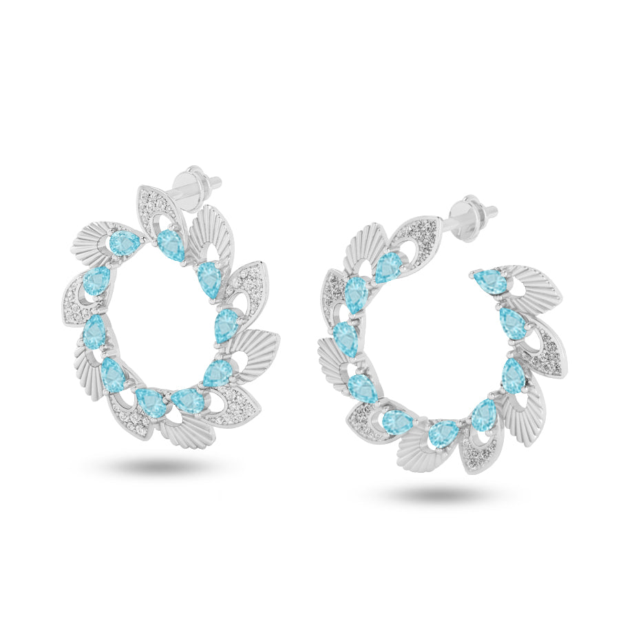 Floral Wreath Hoop Earrings | 925 Sterling Silver Birthstone Stud Earrings | Diamond Accent Gemstone Earrings | 15 Birthstone Options | Gift for Women