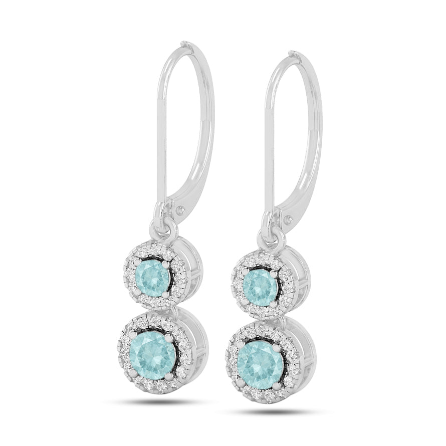 Double Halo Lever back Drop Earrings | 925 Sterling Silver Birthstone Stud Earrings | Diamond Accent Gemstone Earrings | 15 Birthstone Options | Gift for Women