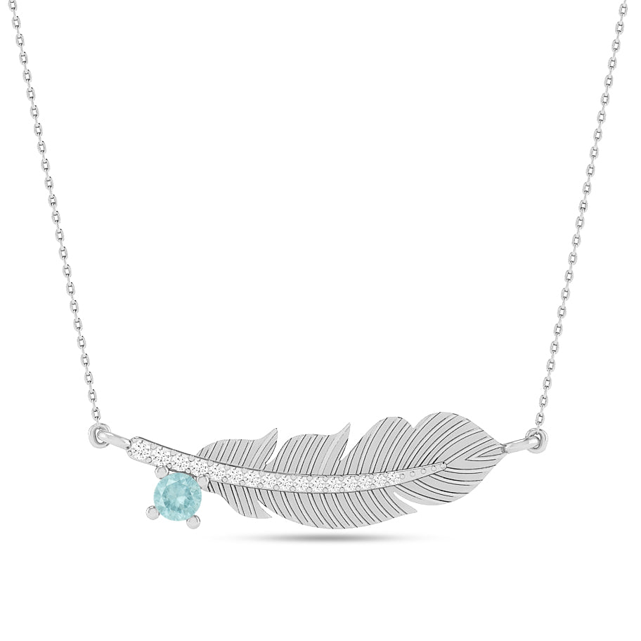 Feather Pendant Necklace | Starburst Pendant | Heart Knot Teardrop Pendant | Sterling Silver Birthstone Necklace | Diamond Accent | Adjustable Chain | 15 Gemstone Choices