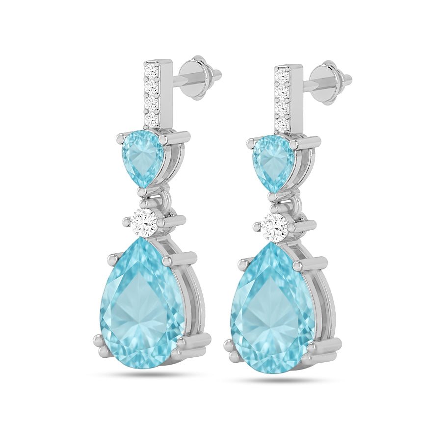 Three-Stone Drop Earrings | 925 Sterling Silver Birthstone Stud Earrings | Diamond Accent Gemstone Earrings | 15 Birthstone Options | Gift for Women