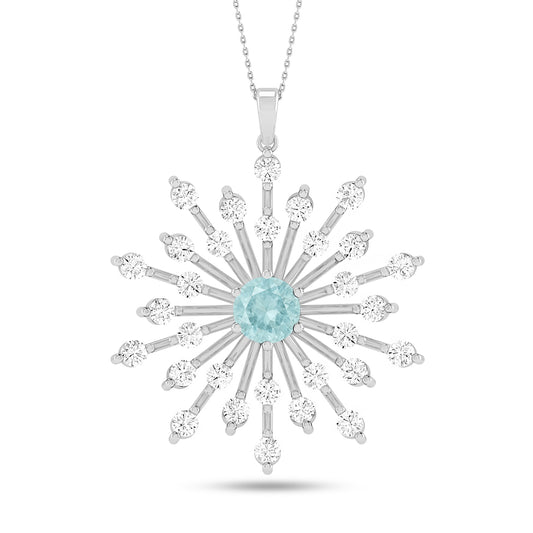 Starburst Pendant | Heart Knot Teardrop Pendant | Sterling Silver Birthstone Necklace | Diamond Accent | Adjustable Chain | 15 Gemstone Choices