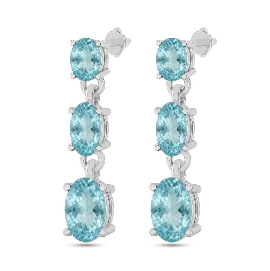 Three-Stone Drop Earrings | 925 Sterling Silver Birthstone Stud Earrings | Diamond Accent Gemstone Earrings | 15 Birthstone Options | Gift for Women